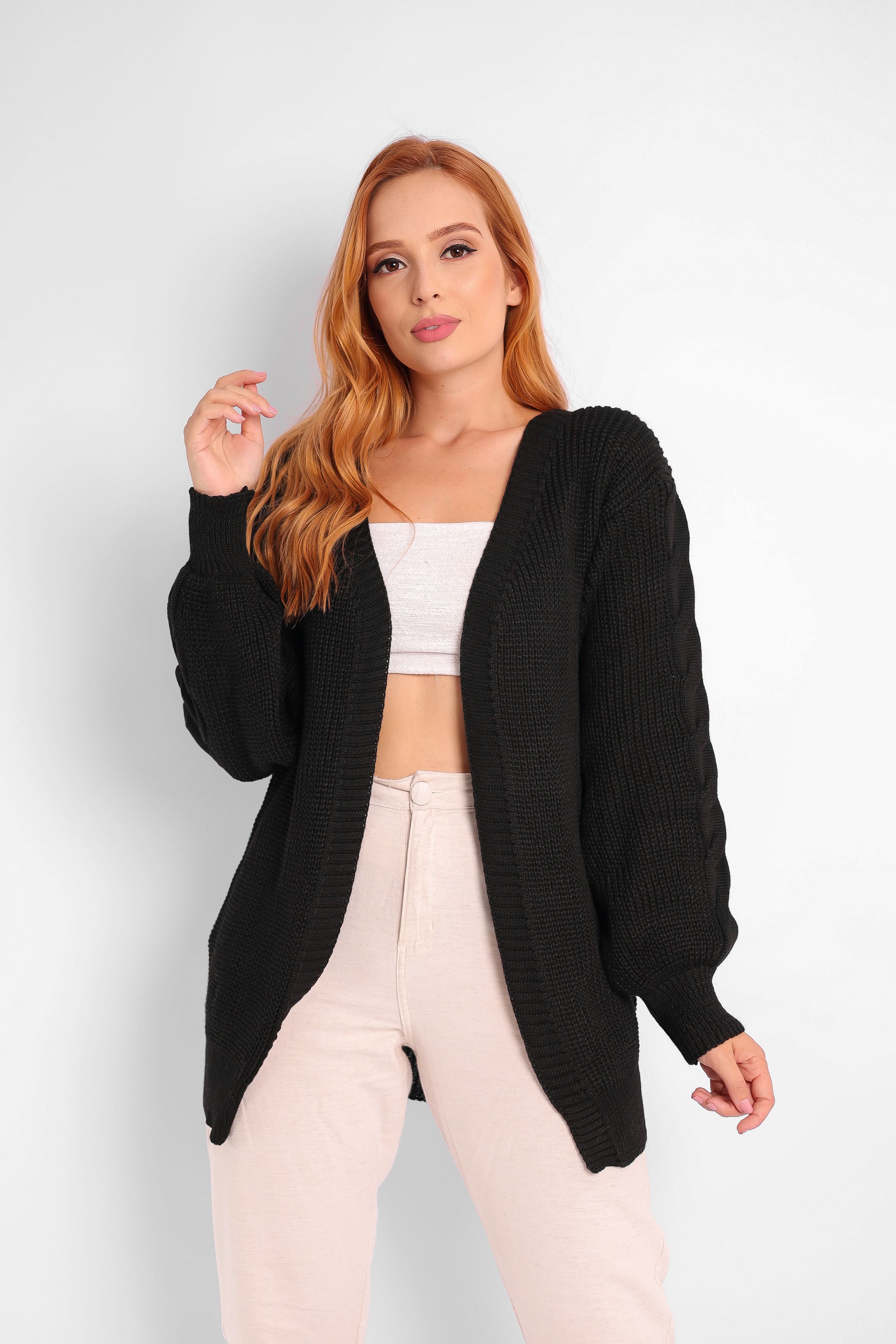 Cardigan Modal Manga Longa Tranças Feminino - Hortelã Tricot